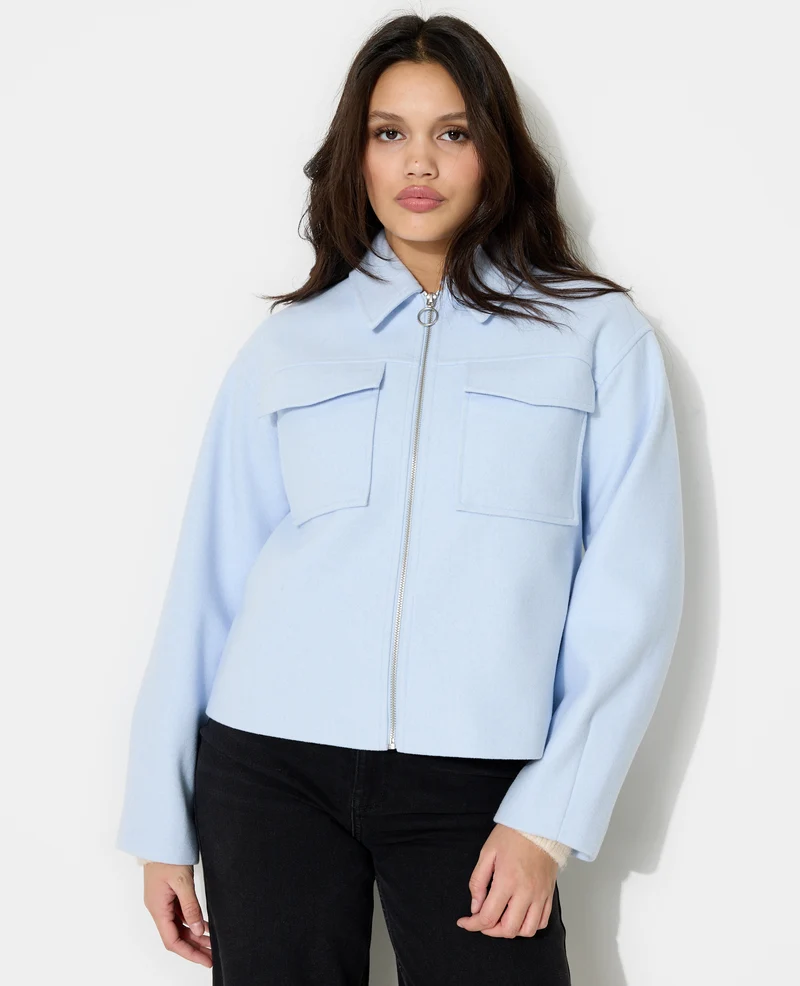 Blouson zippé effet drap de laine