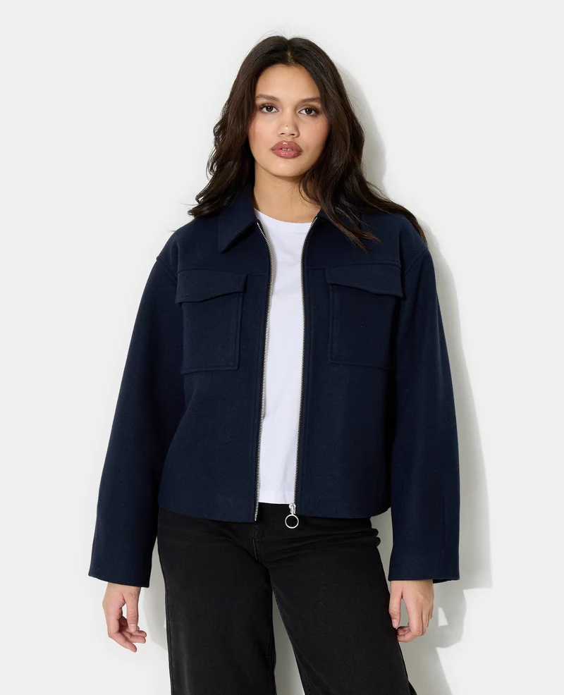 Blouson zippé effet drap de laine
