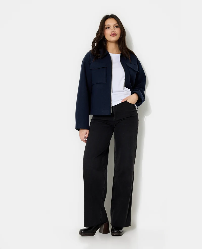 Blouson zippé effet drap de laine