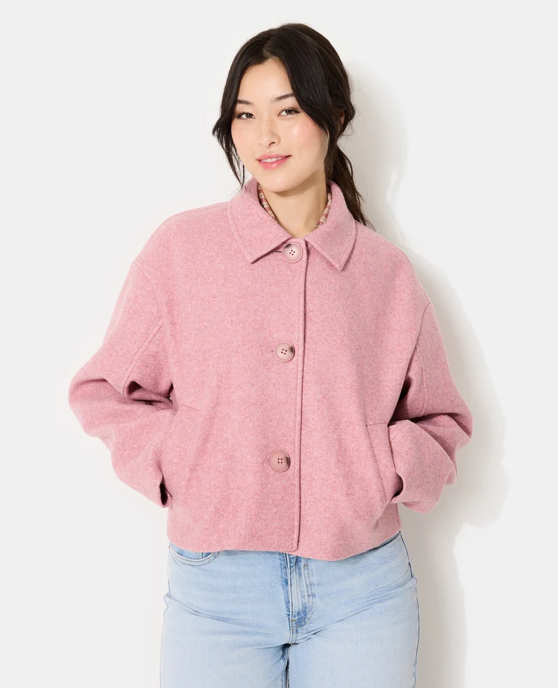 Manteau court effet drap de laine