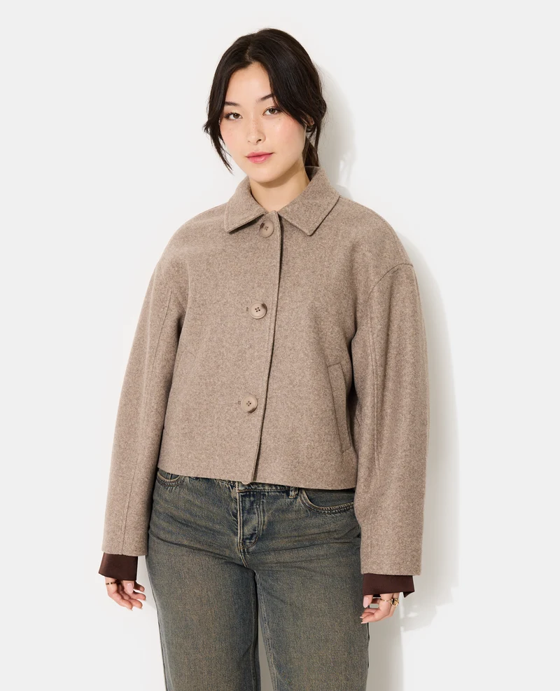 Manteau court effet drap de laine