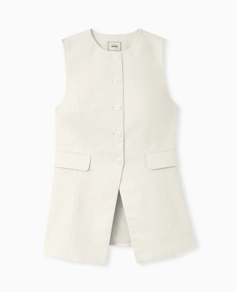 Veste longue sans manches avec lin