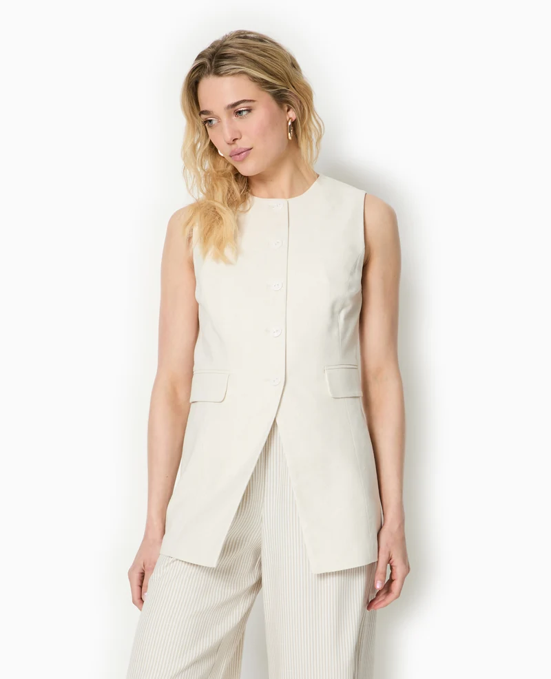 Veste longue sans manches avec lin