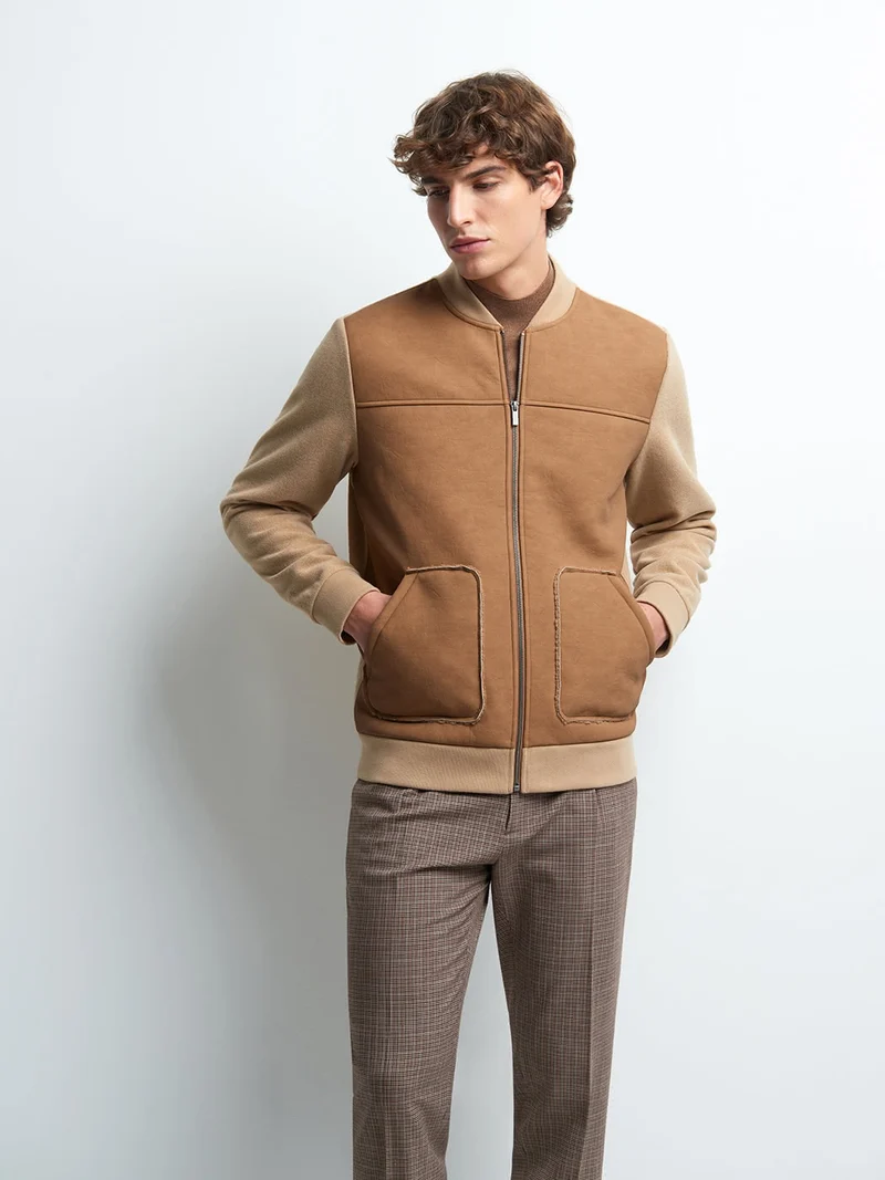 Blouson col montant bi-matière