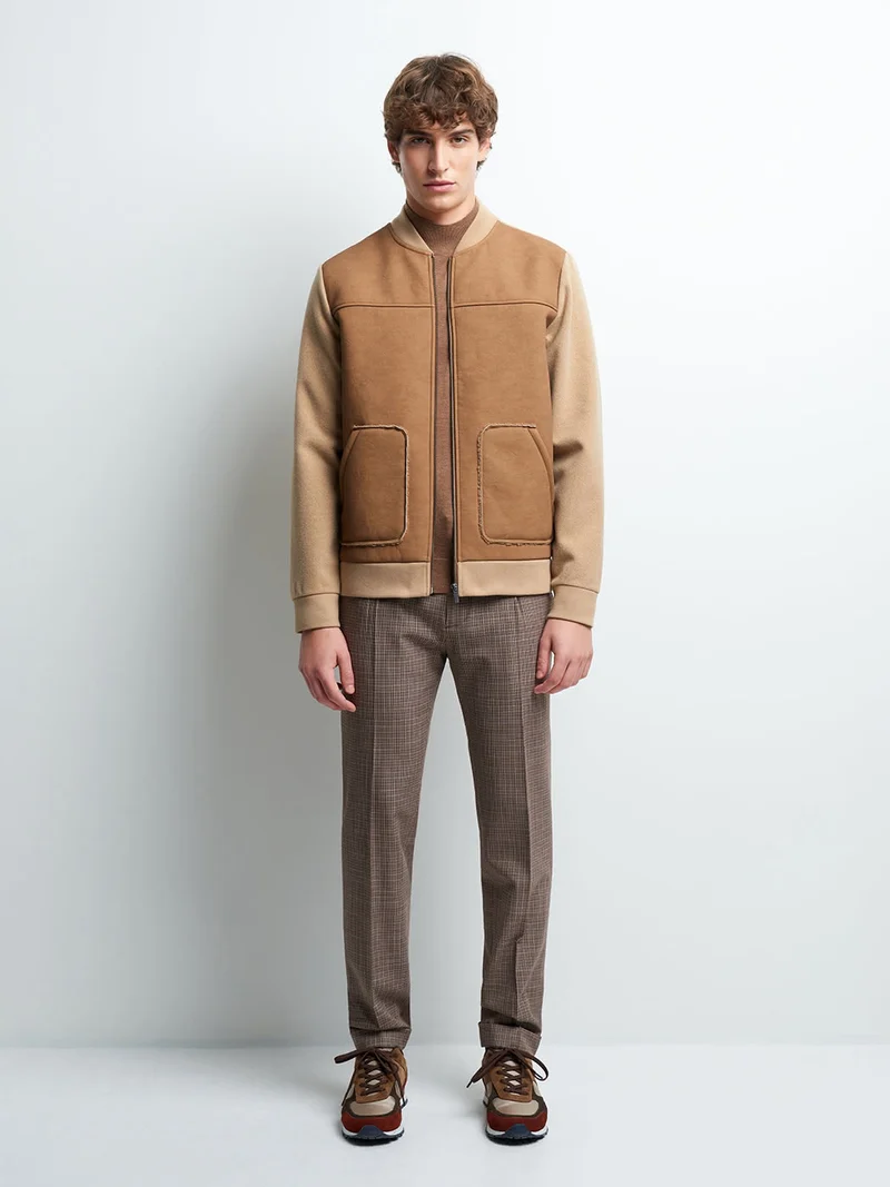 Blouson col montant bi-matière