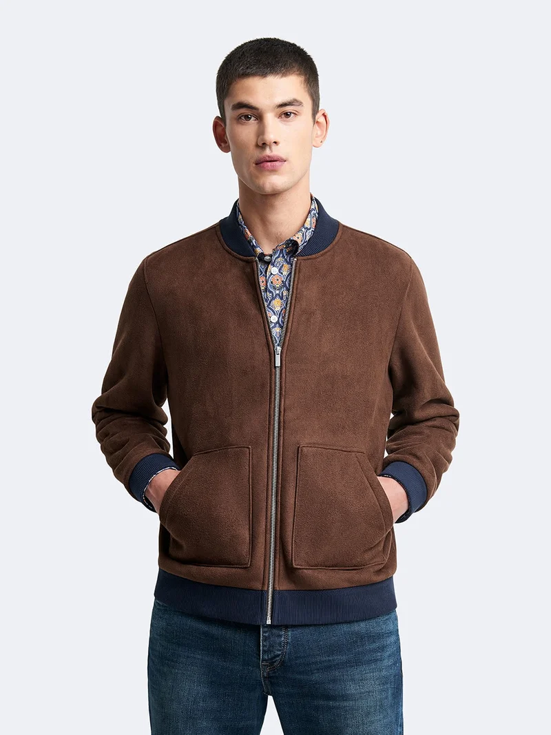 Veste légère col teddy suédine
