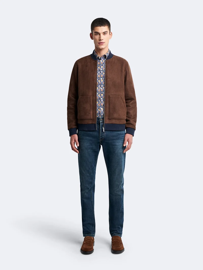 Veste légère col teddy suédine