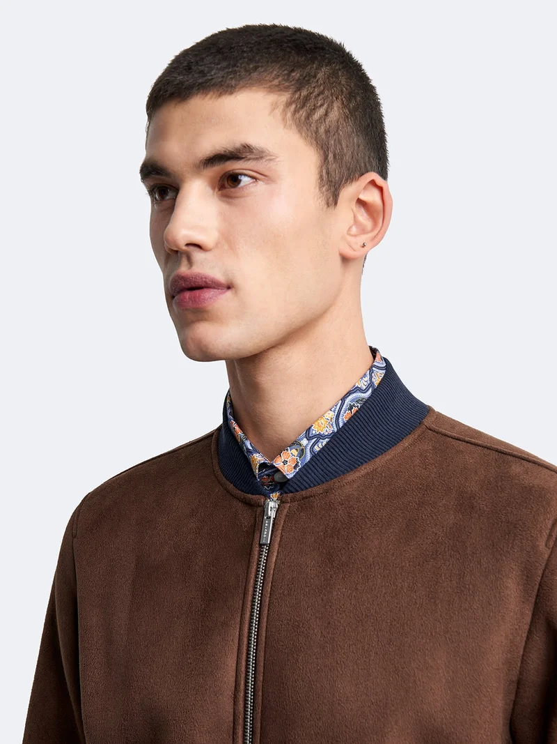 Veste légère col teddy suédine