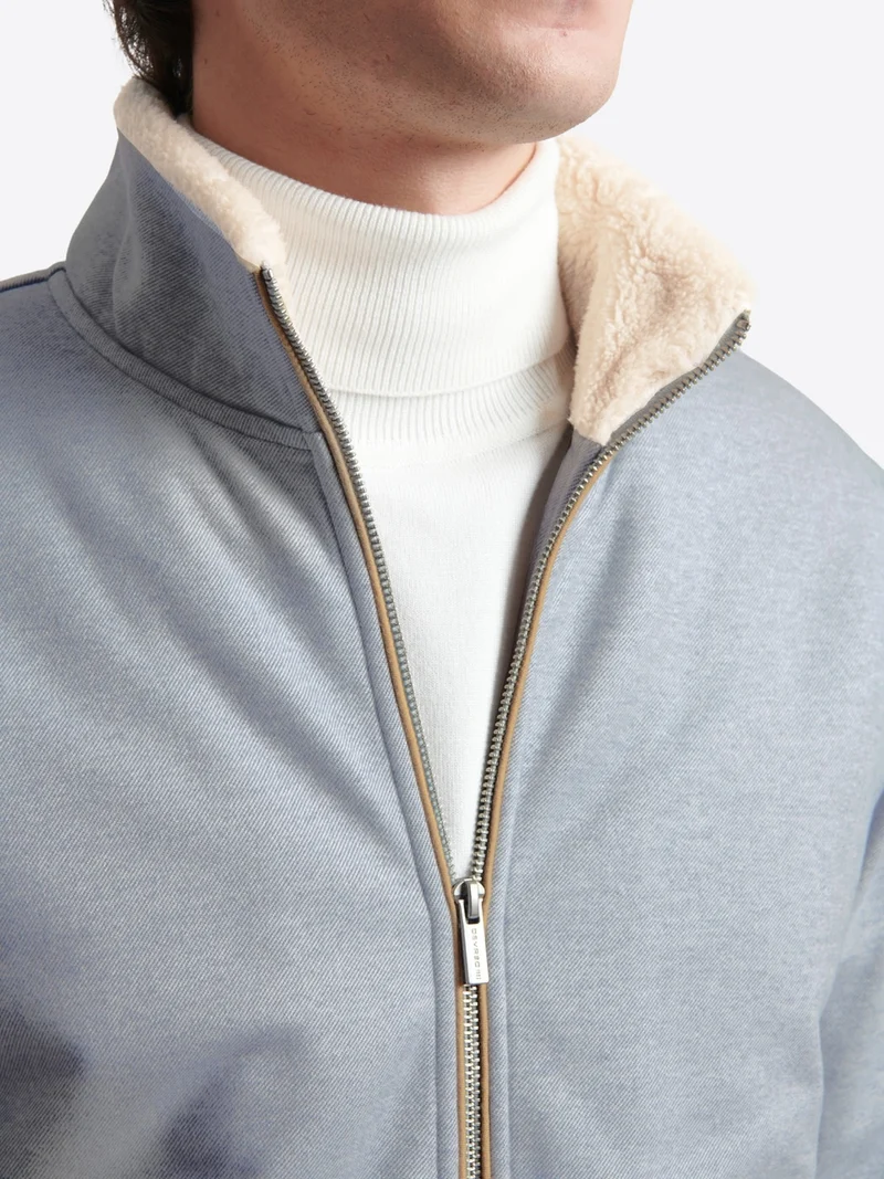 Sweat col sherpa chiné avec poches