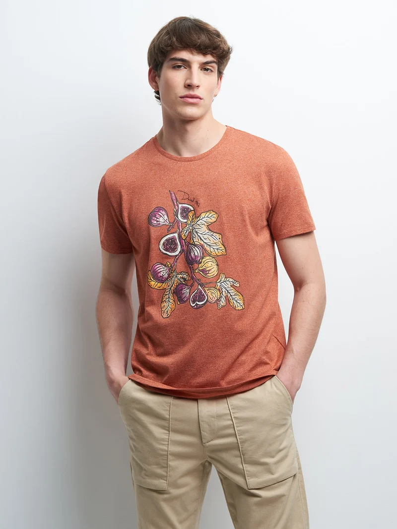 Tee-shirt col rond à motif placé devant