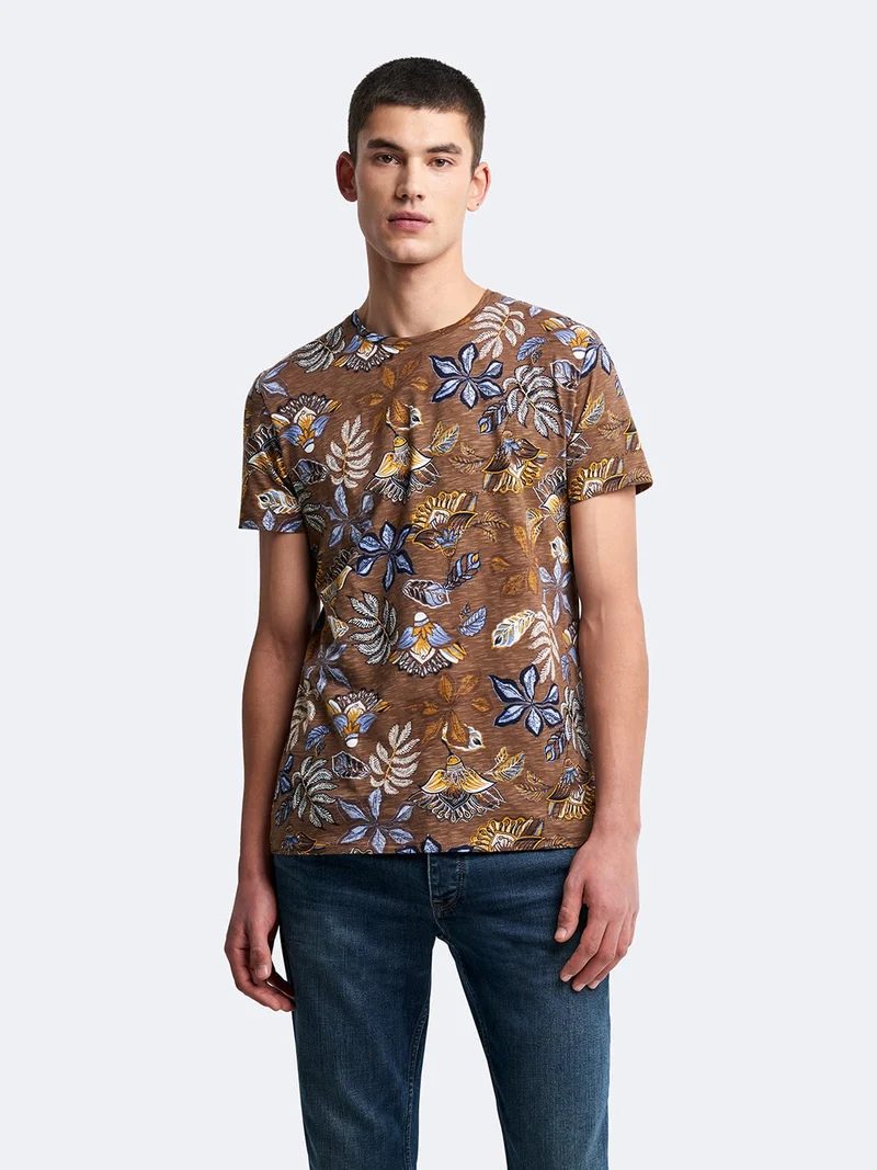 T-shirt col rond en coton fleuri