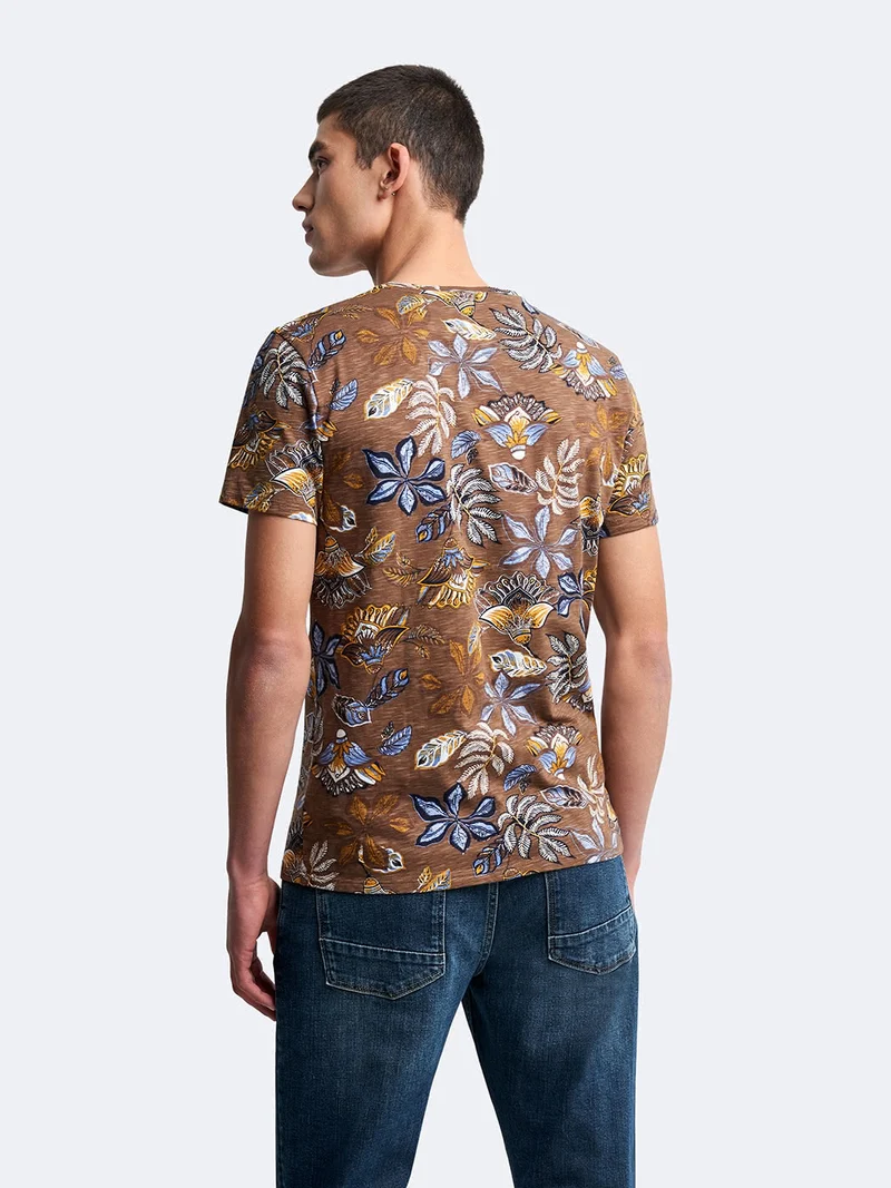 T-shirt col rond en coton fleuri