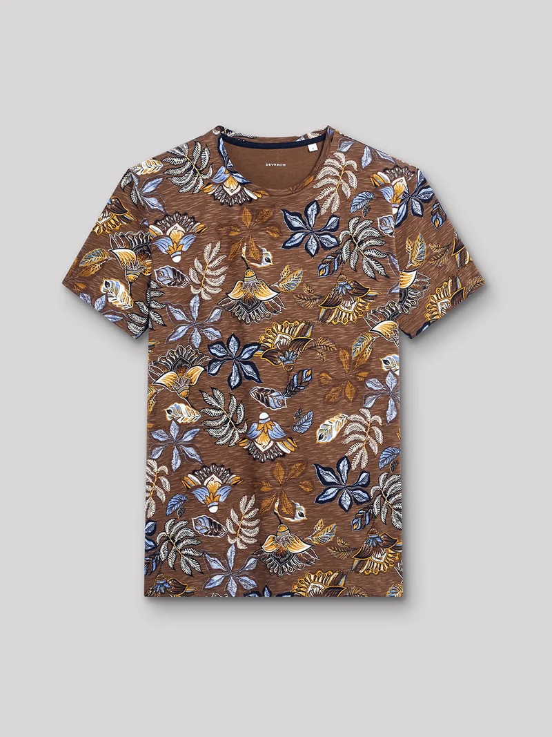 T-shirt col rond en coton fleuri