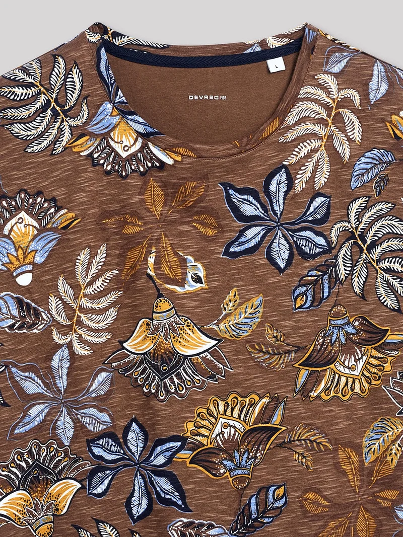 T-shirt col rond en coton fleuri