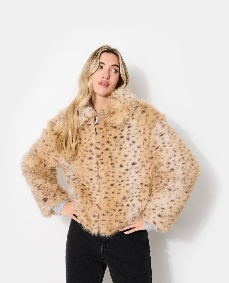 Blouson fausse fourrure esprit guépard