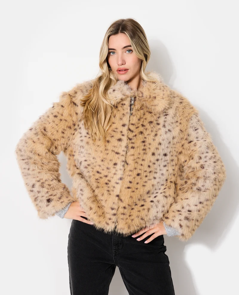 Blouson fausse fourrure esprit guépard