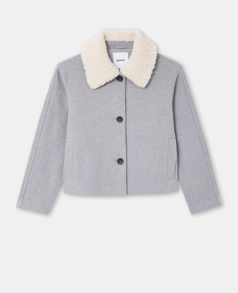 Blouson façon drap de laine avec col sherpa