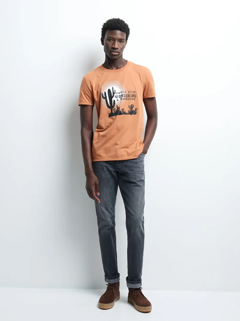 Tee-shirt col rond à motif placé devant
