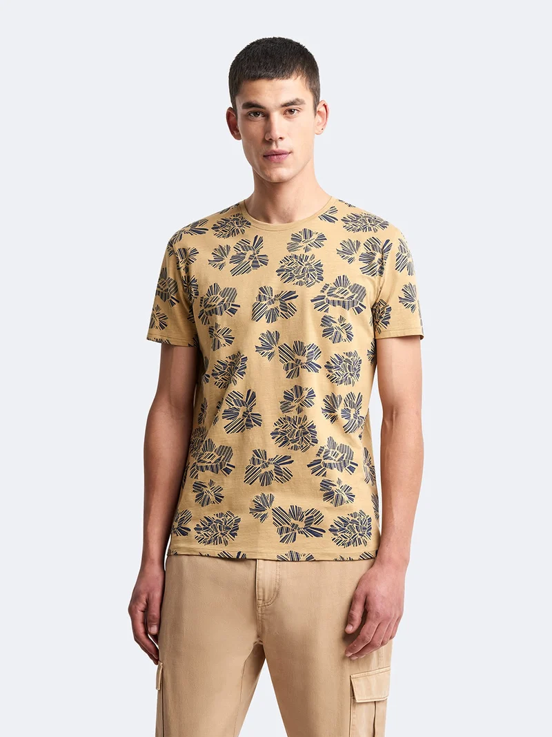 T-shirt col rond en coton fleuri
