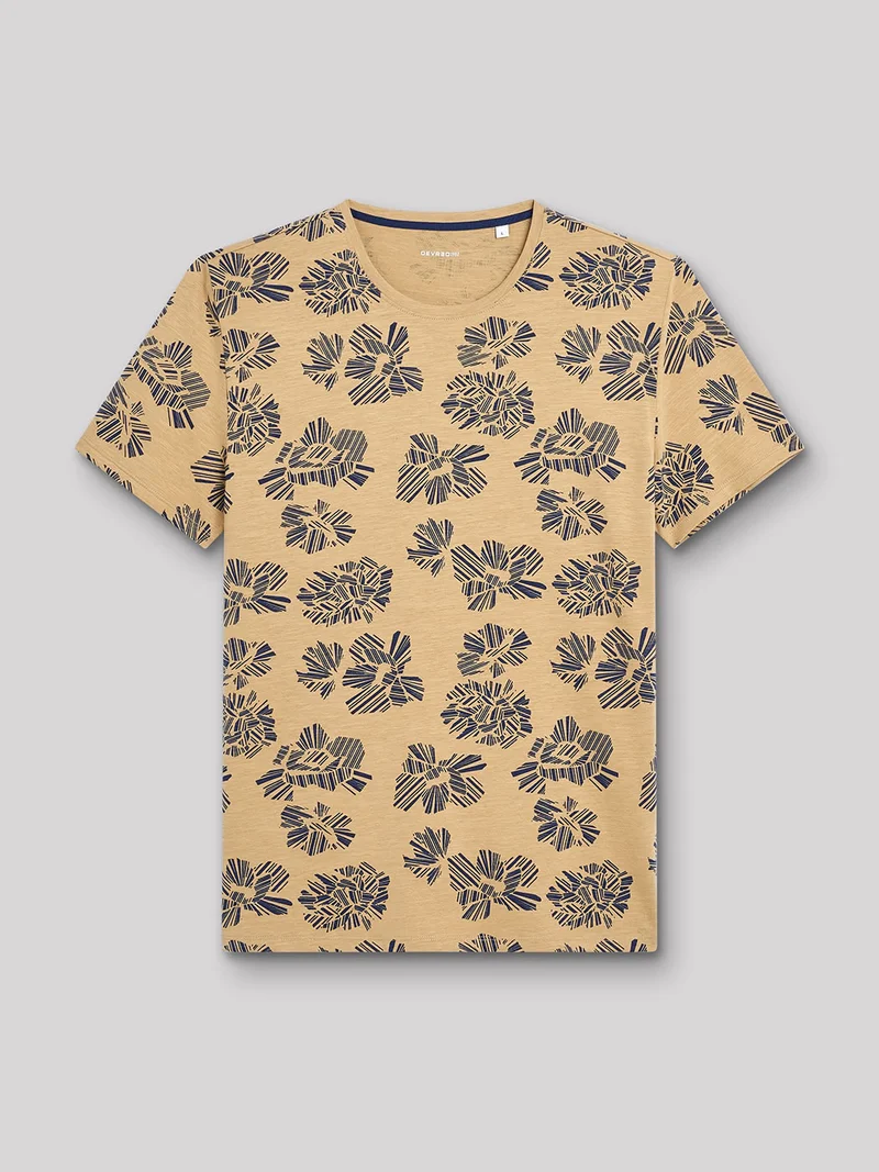 T-shirt col rond en coton fleuri