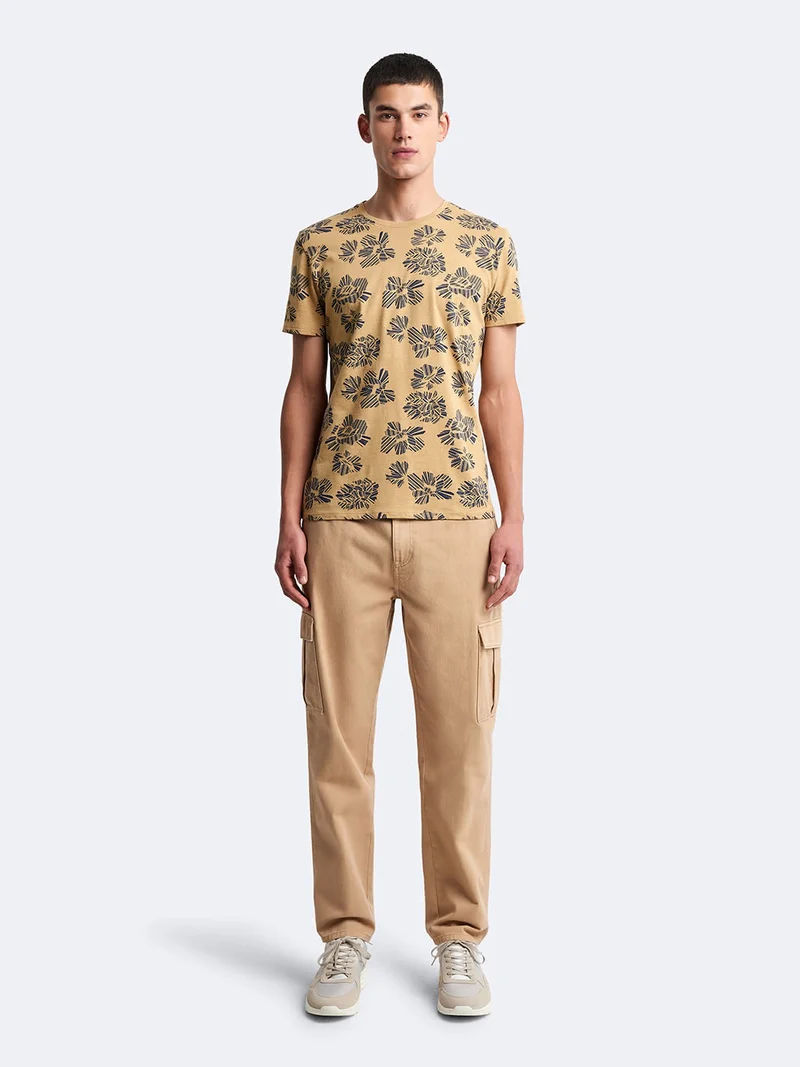 T-shirt col rond en coton fleuri