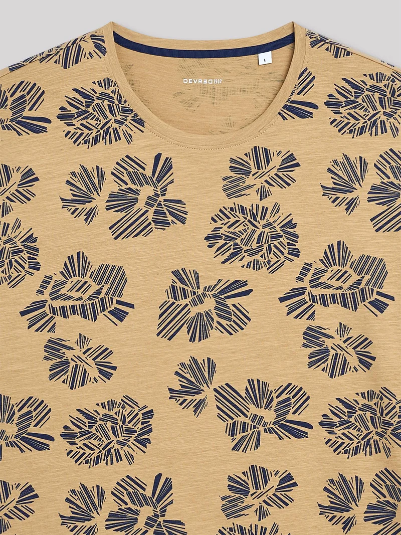 T-shirt col rond en coton fleuri