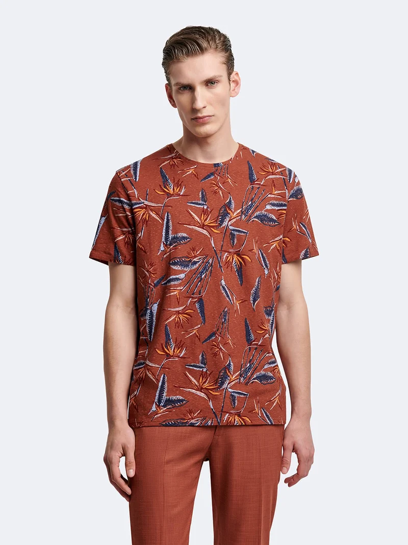 T-shirt col rond en coton fleuri