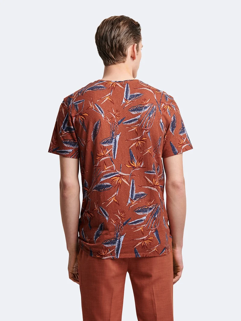 T-shirt col rond en coton fleuri