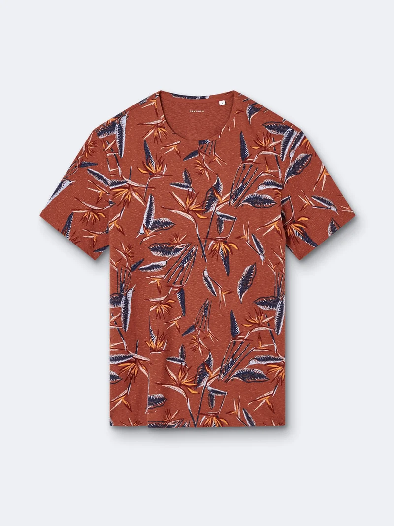 T-shirt col rond en coton fleuri