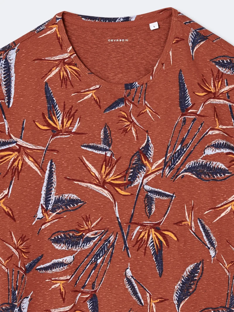 T-shirt col rond en coton fleuri