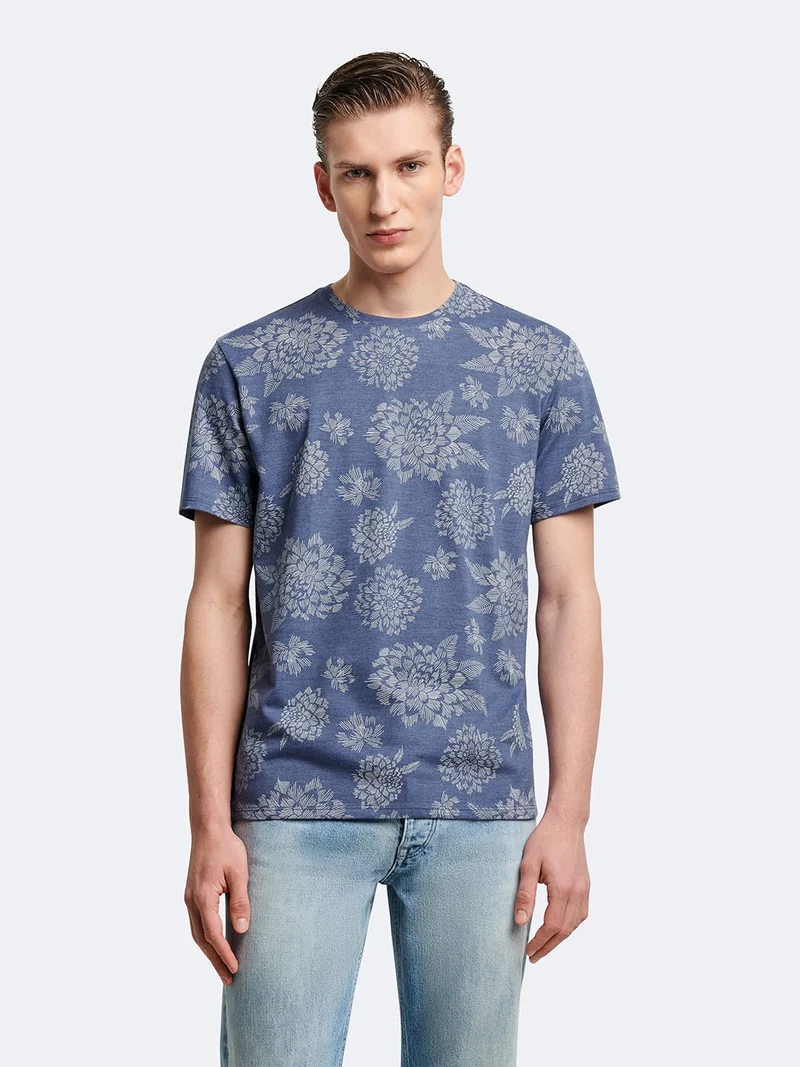 T-shirt col rond en coton fleuri
