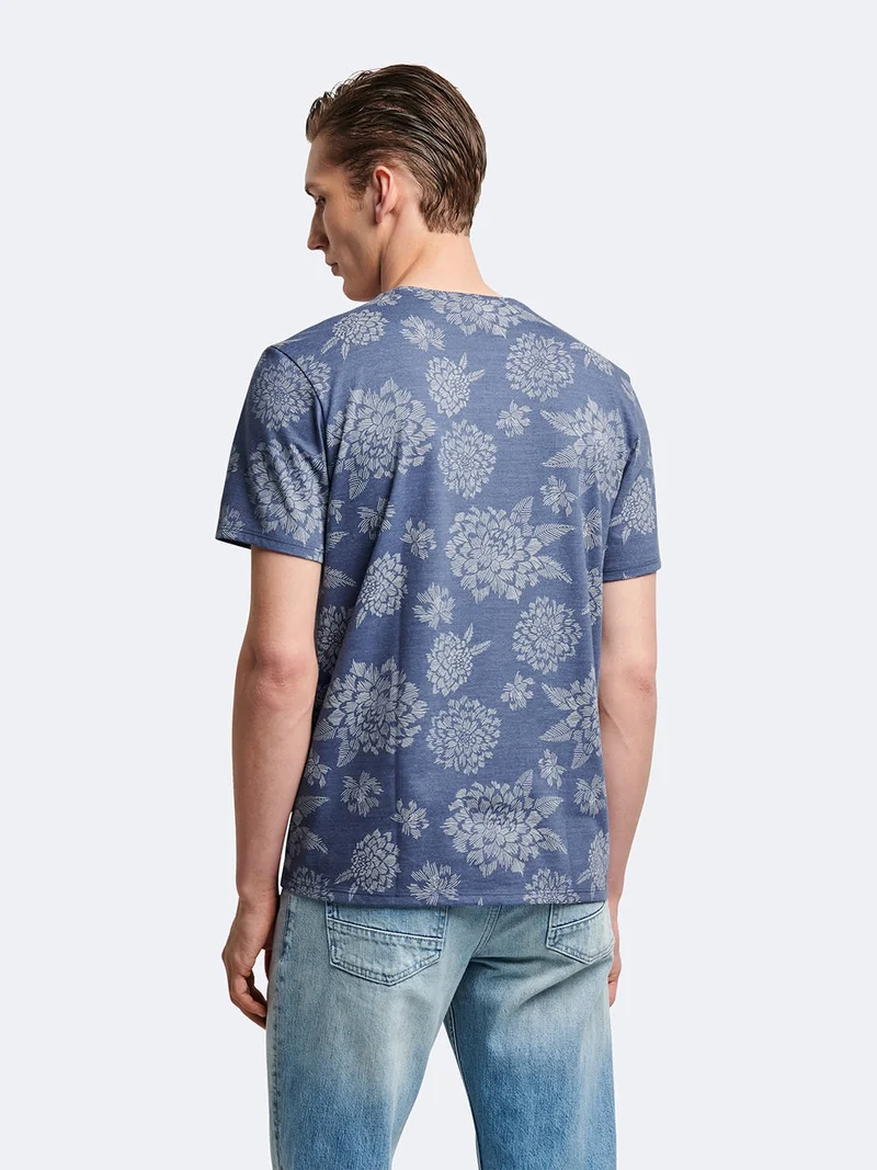T-shirt col rond en coton fleuri