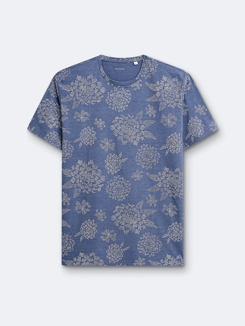 T-shirt col rond en coton fleuri