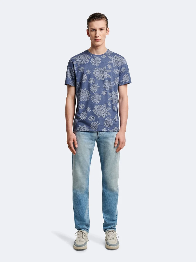 T-shirt col rond en coton fleuri