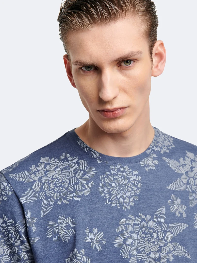 T-shirt col rond en coton fleuri