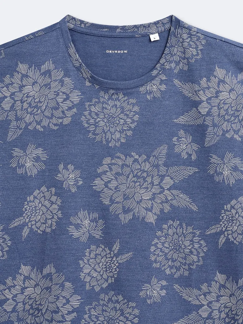 T-shirt col rond en coton fleuri