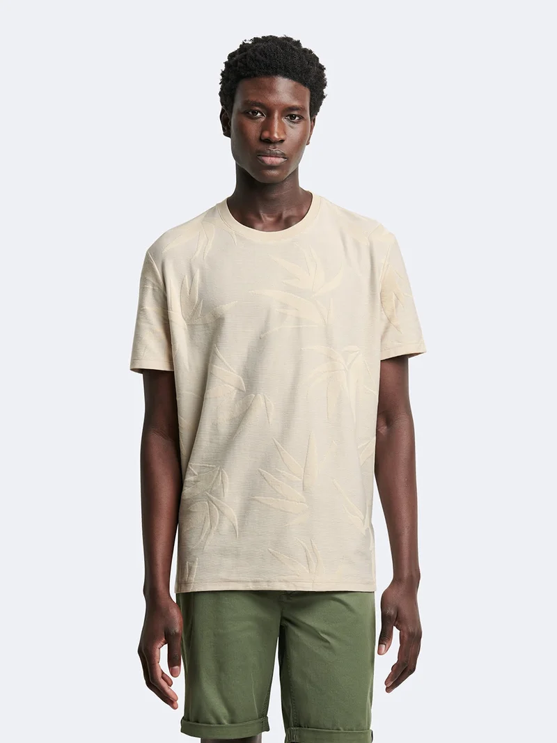T-shirt col rond en coton fleuri
