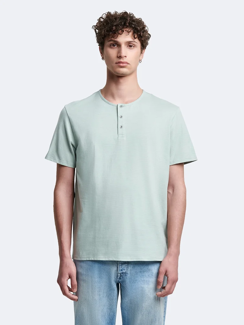 T-shirt col tunisien en coton