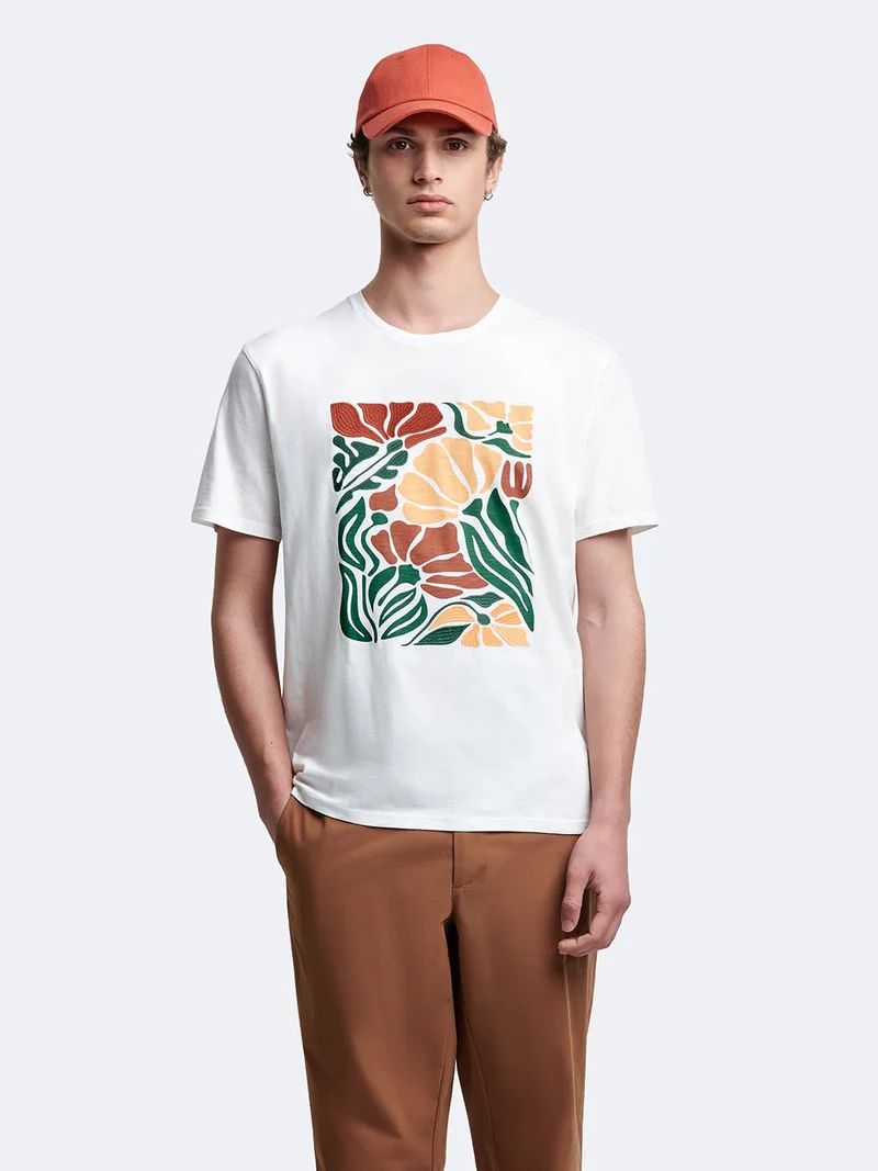T-shirt col rond brodé et imprimé