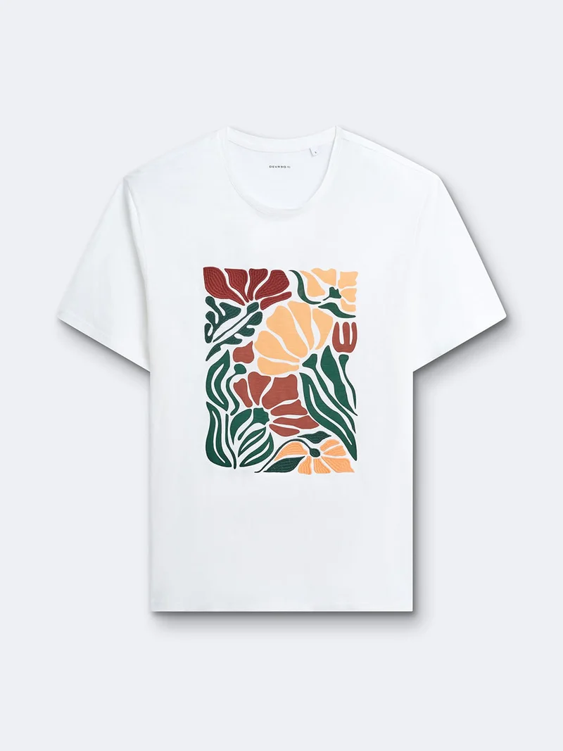 T-shirt col rond brodé et imprimé