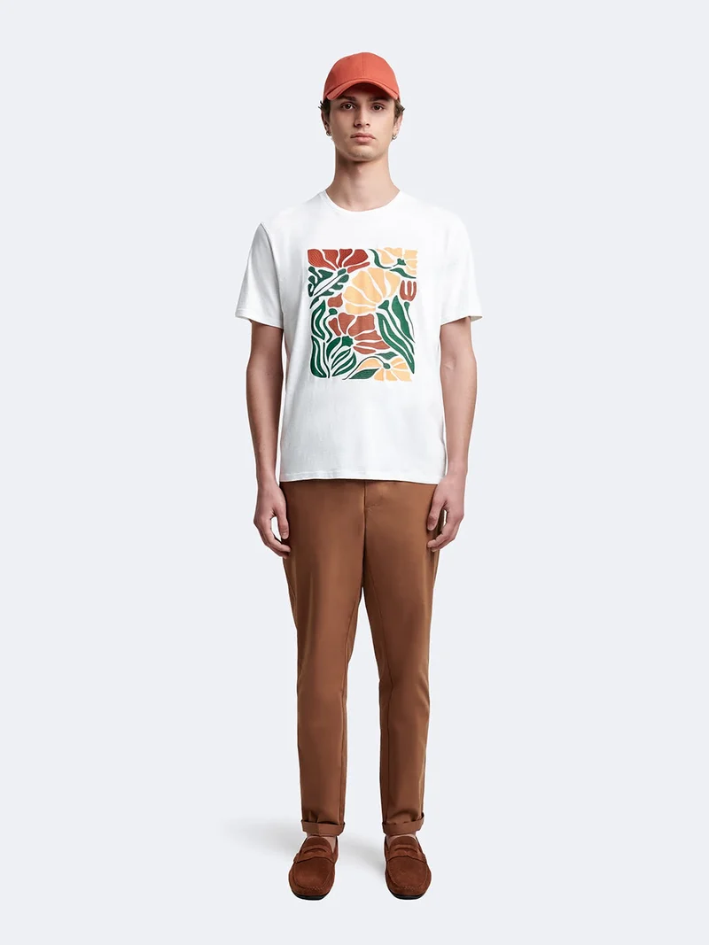 T-shirt col rond brodé et imprimé