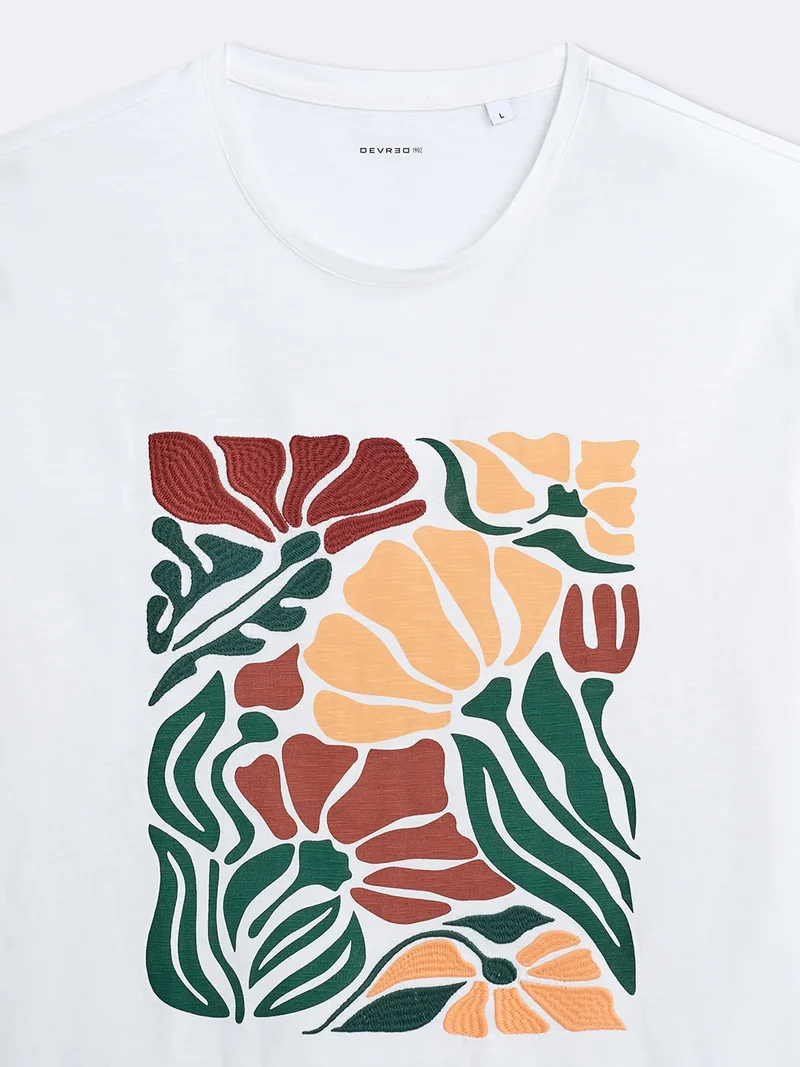 T-shirt col rond brodé et imprimé