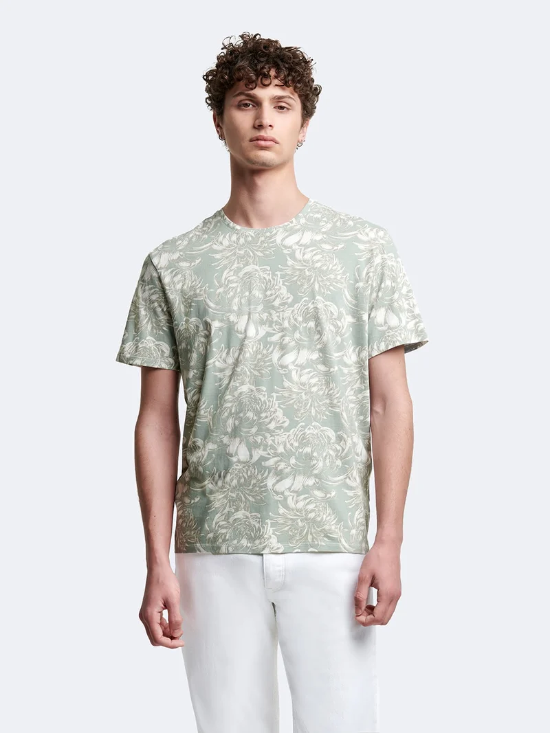 T-shirt col rond en coton fleuri