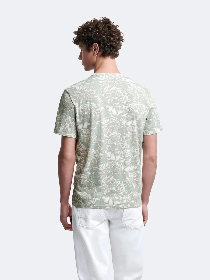 T-shirt col rond en coton fleuri