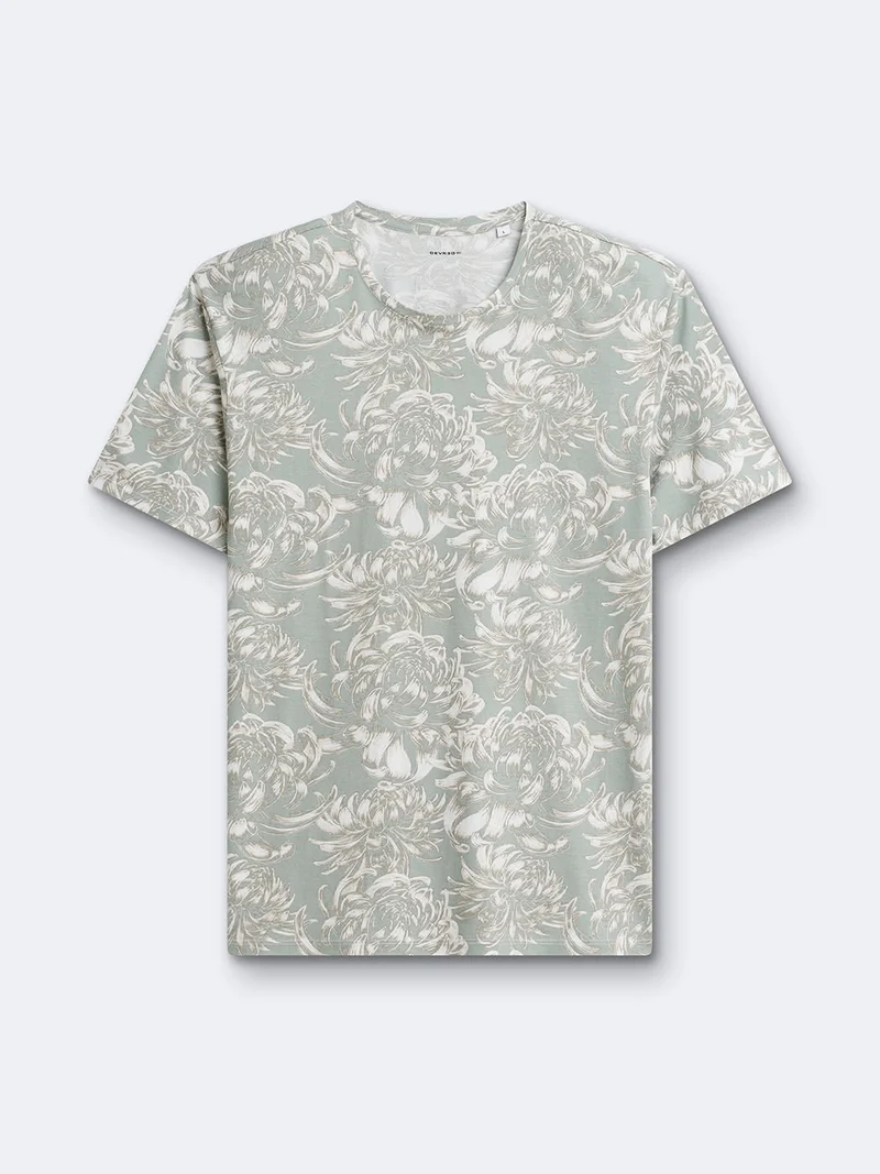 T-shirt col rond en coton fleuri