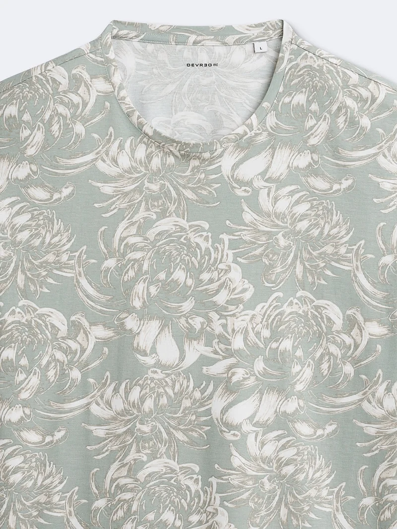 T-shirt col rond en coton fleuri