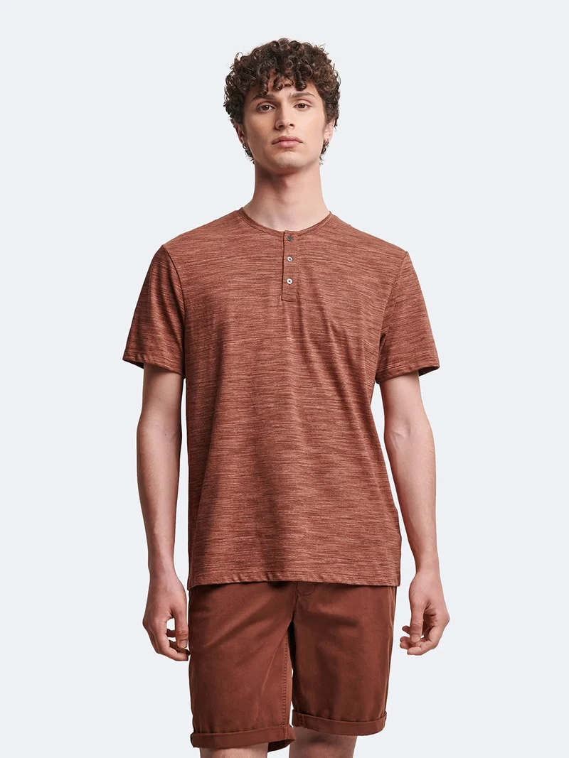 T-shirt col tunisien en coton faux-uni