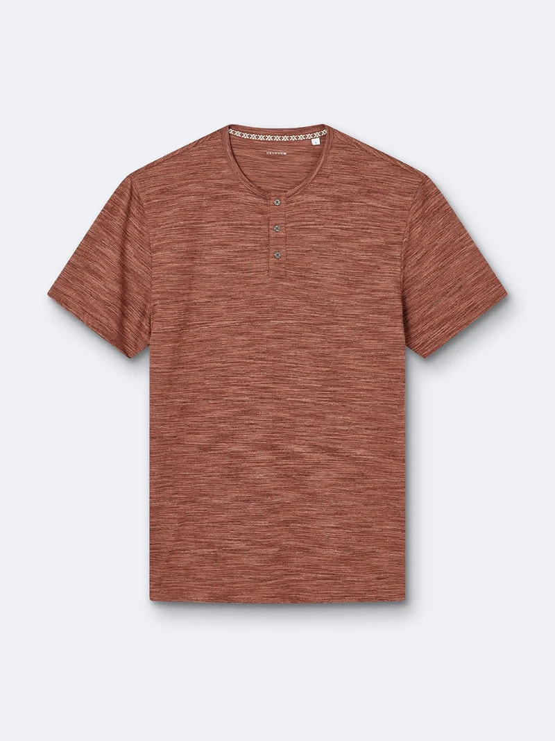 T-shirt col tunisien en coton faux-uni