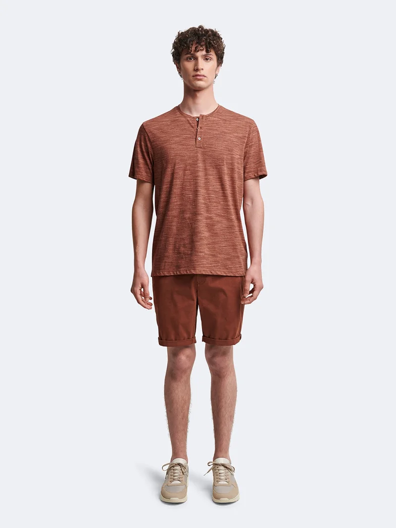 T-shirt col tunisien en coton faux-uni