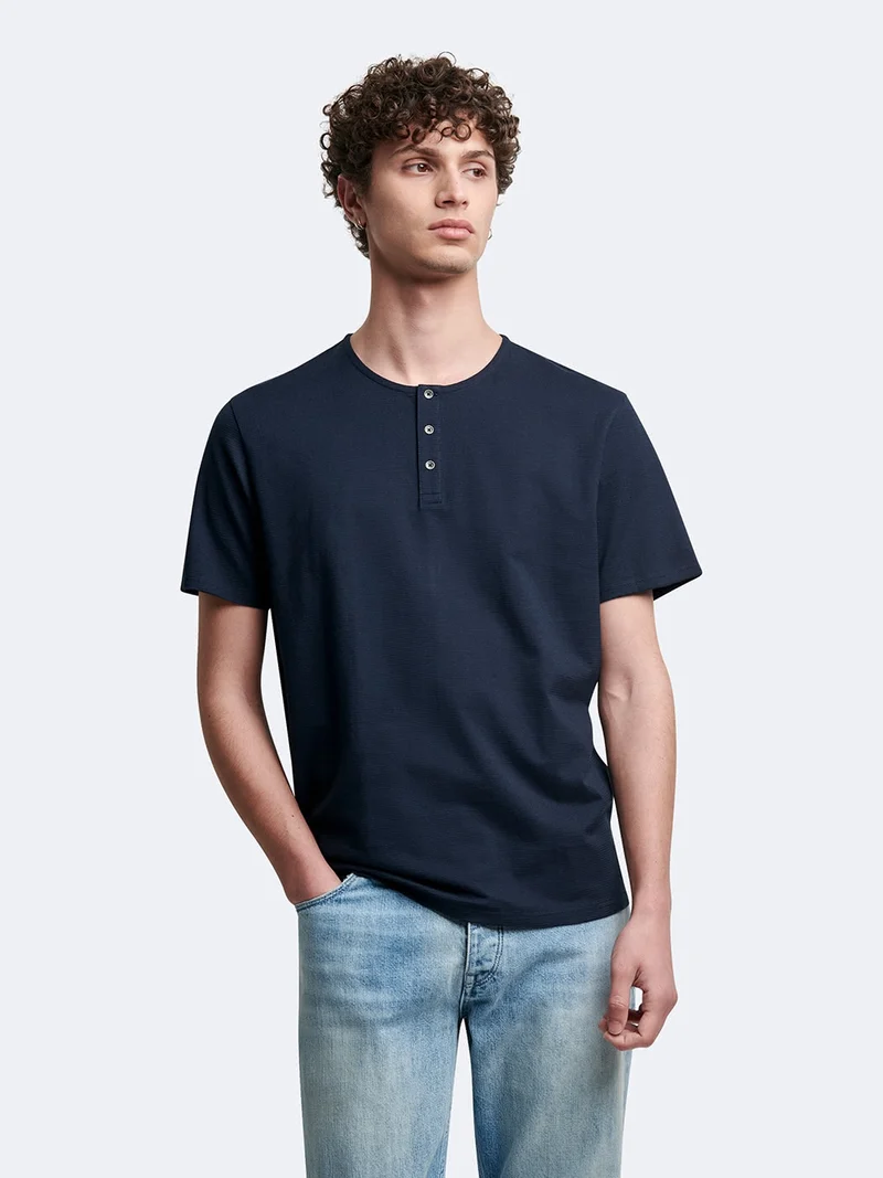 T-shirt col tunisien en coton